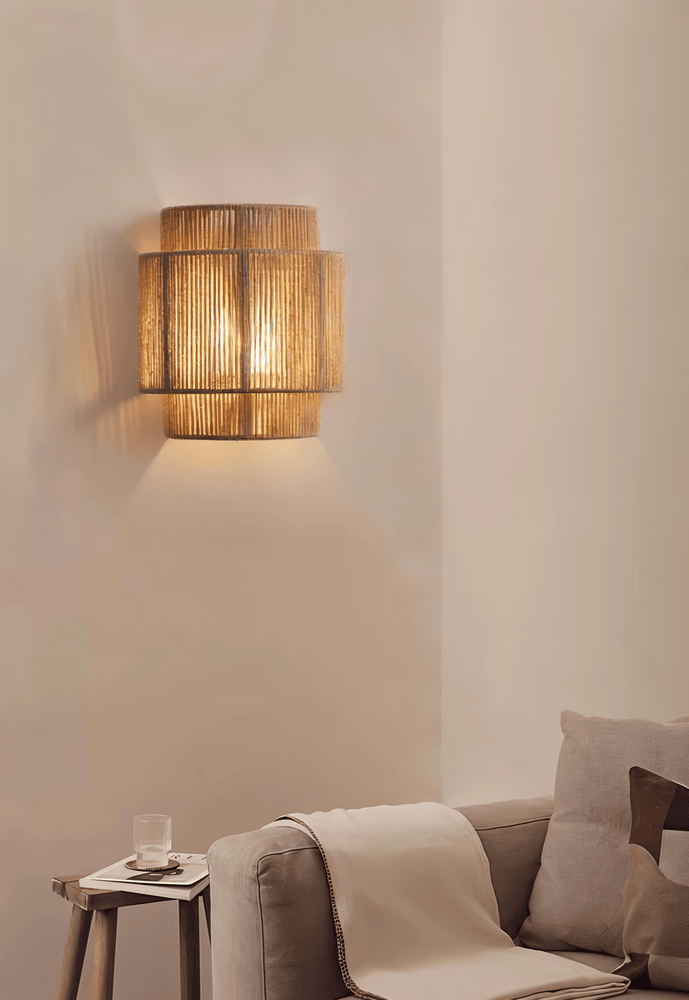 Rattan Wall Lamp With Hemp Rope Shade - Natural Light & Authentic Charm