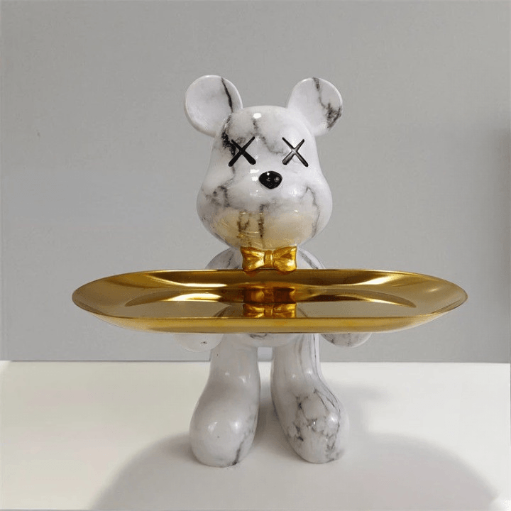 Decorative Bear Statue With Elegant Tray