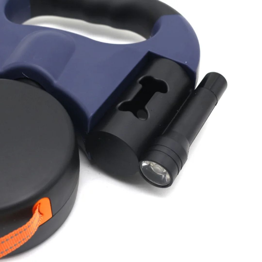 سلك مزدوج قابل للسحب للكلاب - مع مصباح LED وموزع أكياس