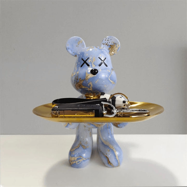 Decorative Bear Statue With Elegant Tray