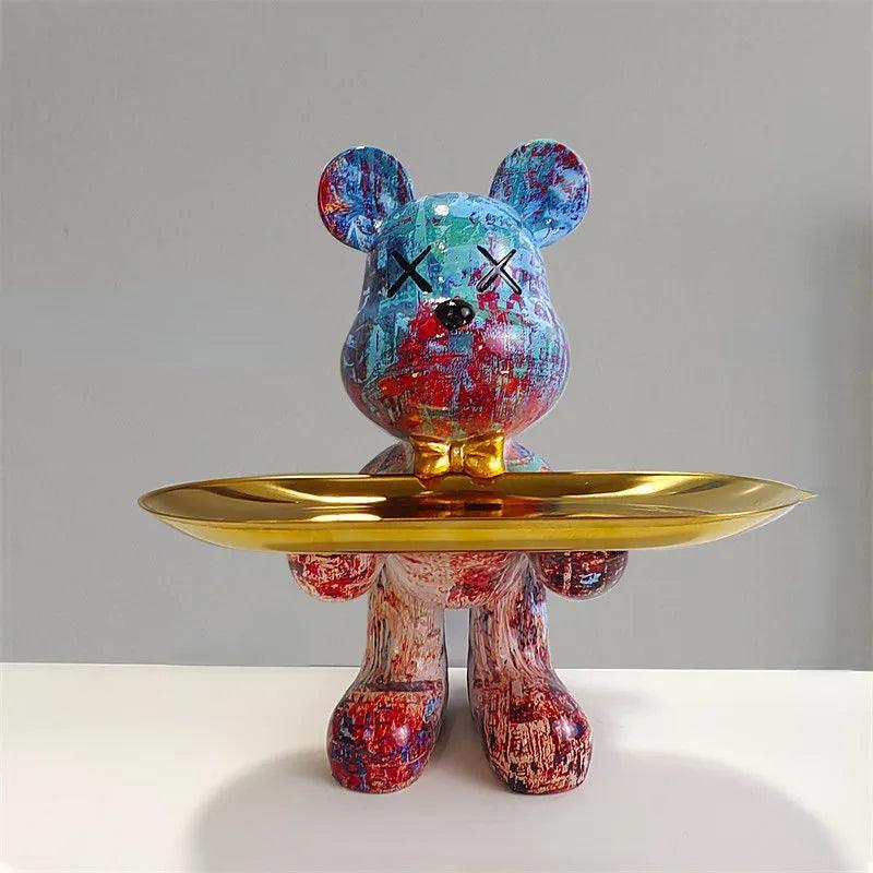 Decorative Bear Statue With Elegant Tray