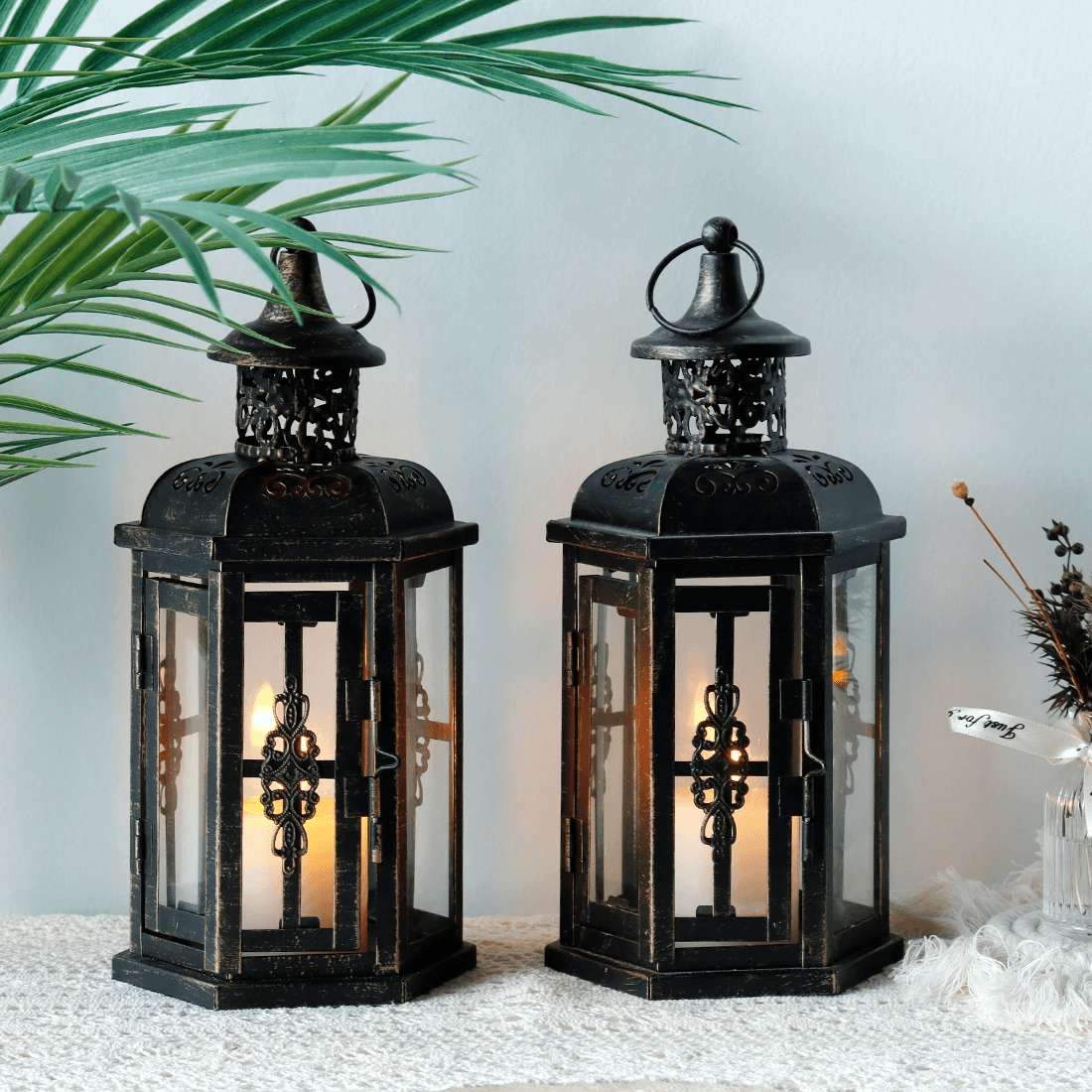 Black Iron Candle Holder Lantern Scandinavian Style 