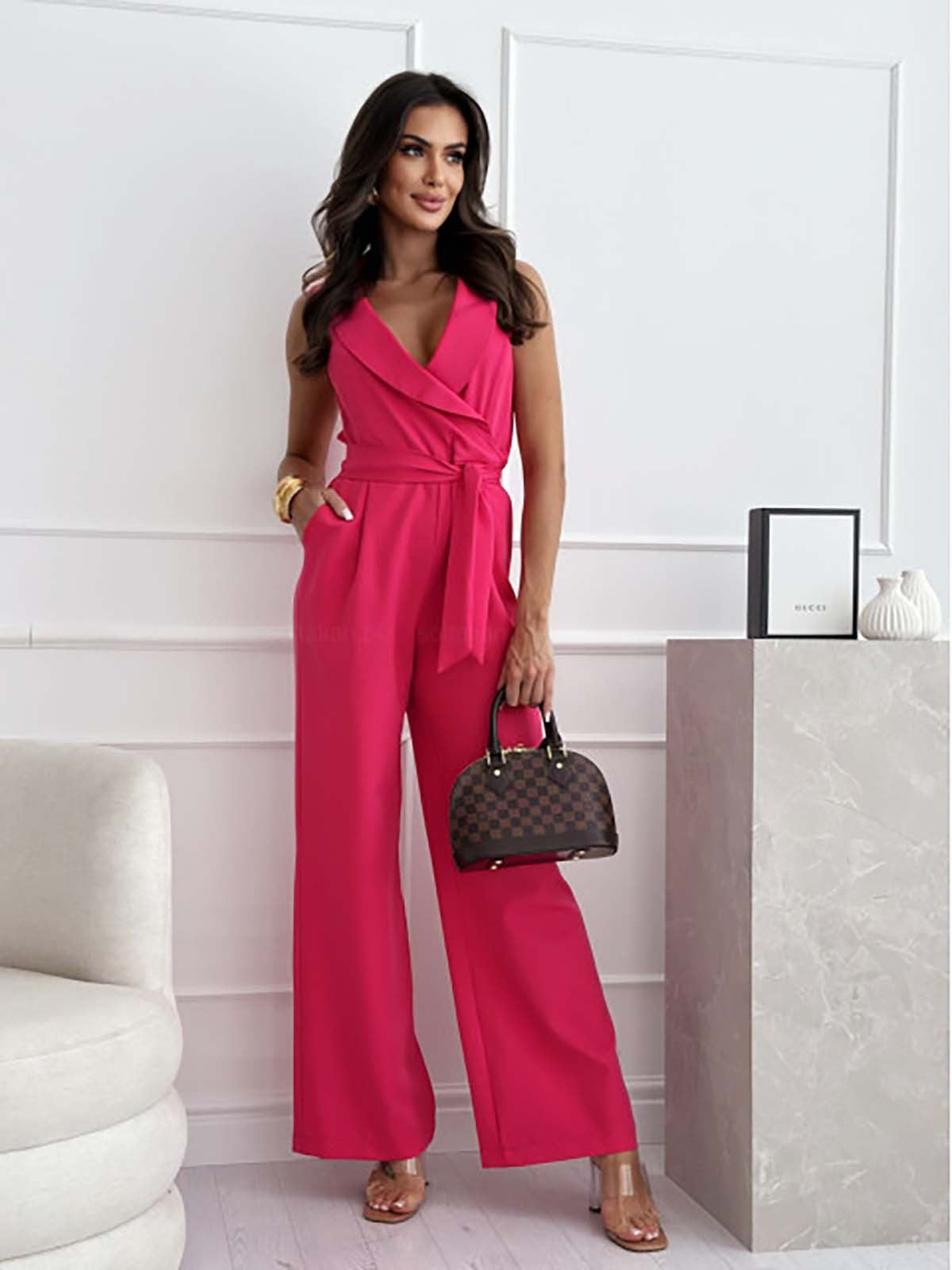 Natacha | Elegant Jumpsuit – Crossed Décolleté and Highlighted Waist 