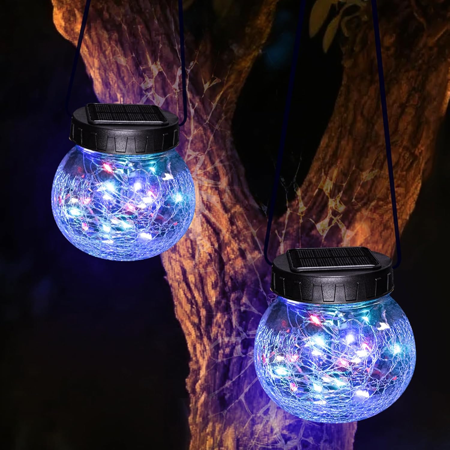 Linterna Solar Suspendida — Elegancia en Vidrio Craquelado 