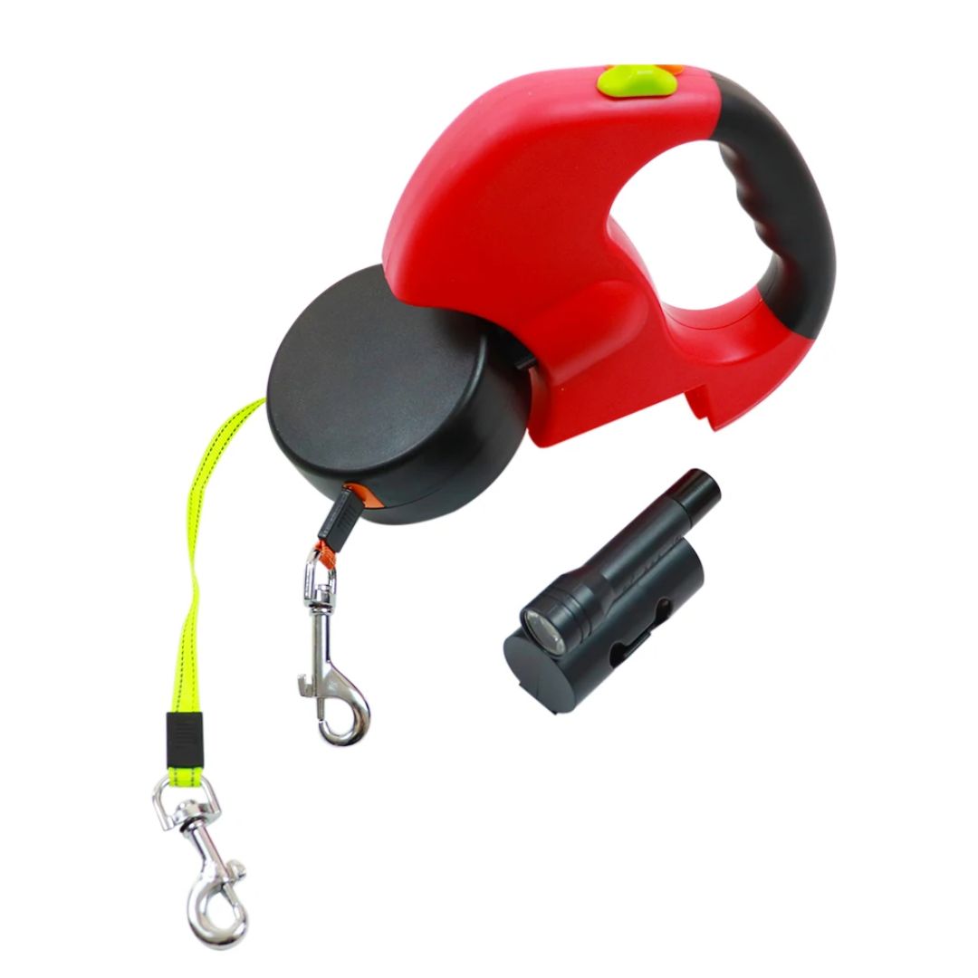 Deixa Retrátil Para Cães – Com Lâmpada LED E Distribuidor De Sacos 