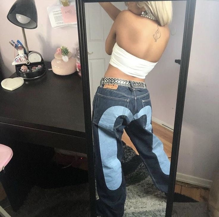 Nina | Fashion Pants – Straight Cut and Contrasting Heart Pattern 