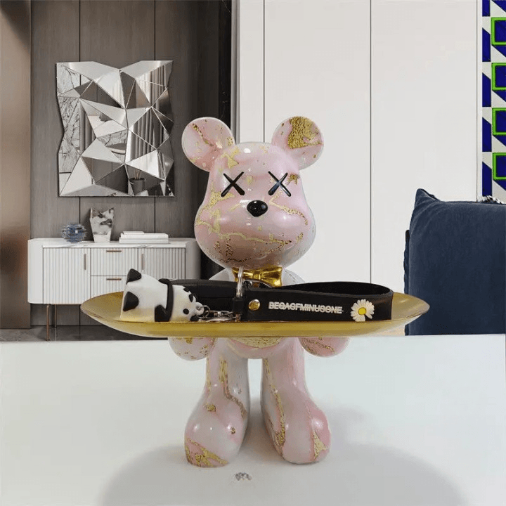 Decorative Bear Statue With Elegant Tray 