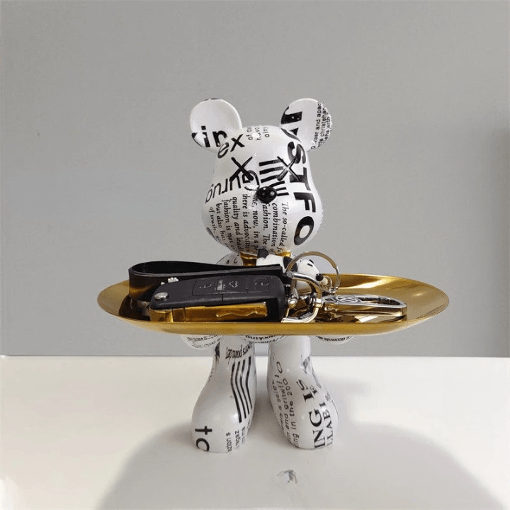 Decorative Bear Statue With Elegant Tray 
