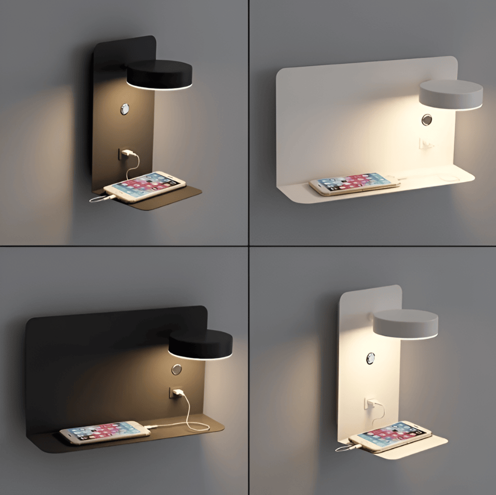Nástenné svietidlo Led s policou a USB portom - Moderný dizajn a funkcia 2 v 1