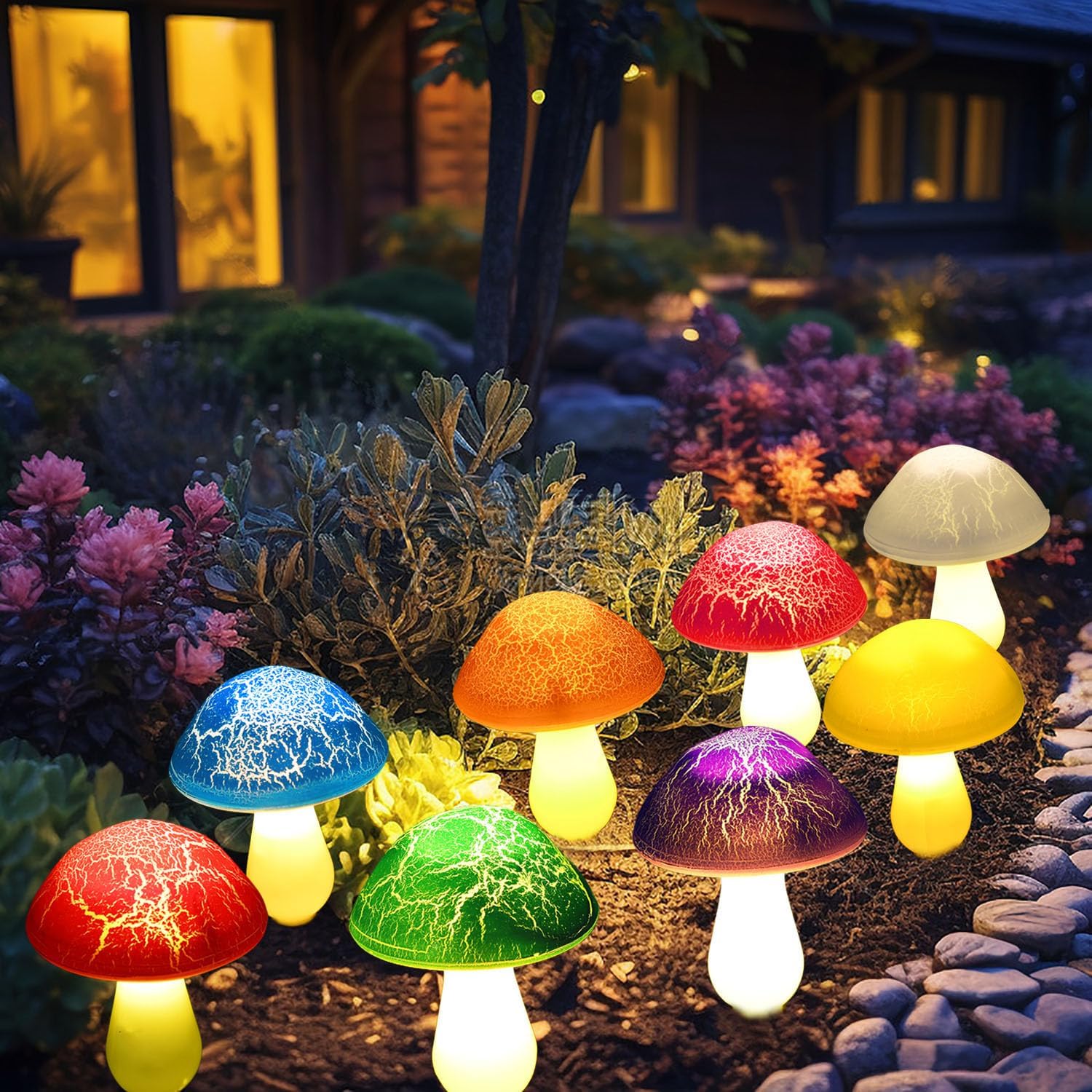 Kit de luces solares de jardín — hongos luminosos decorativos 